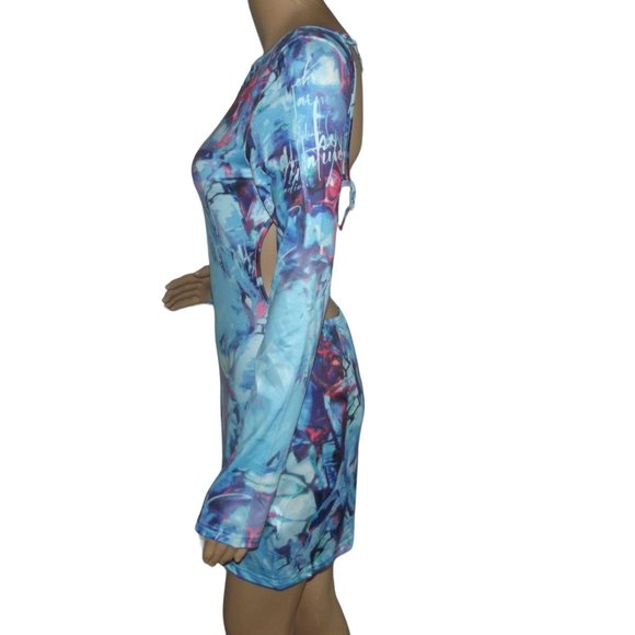 Cape Clique Dress Womens Medium Blue Bodycon Abstract Print Backless Mini sexy - Picture 5 of 8